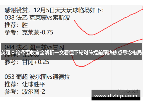 英超本轮冬窗收官全解析一文看懂下轮对阵提前预热焦点悬念格局 英超本轮冬窗收官全解析一文看懂下轮对阵提前预热焦点悬念格局